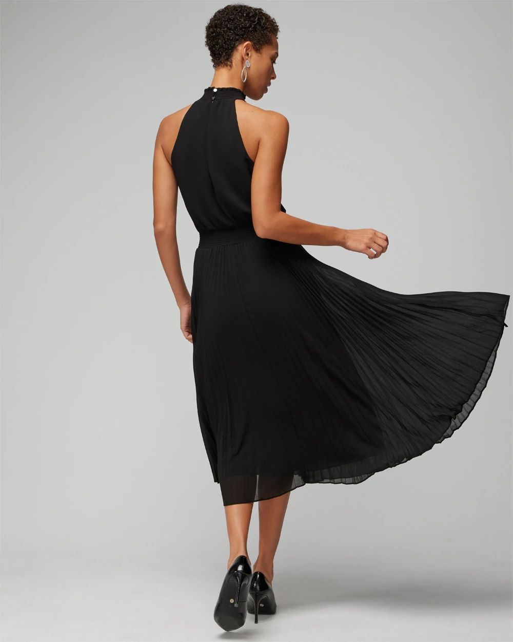 Black halter midi dress deals